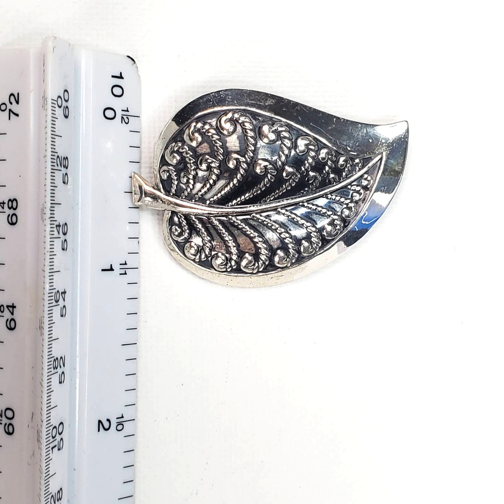 Vintage Danecraft Ornate Sterling Silver Signed Leaf Brooch - Picture 13 of 13